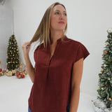 Chasity Split Neck Top - Deep Rust