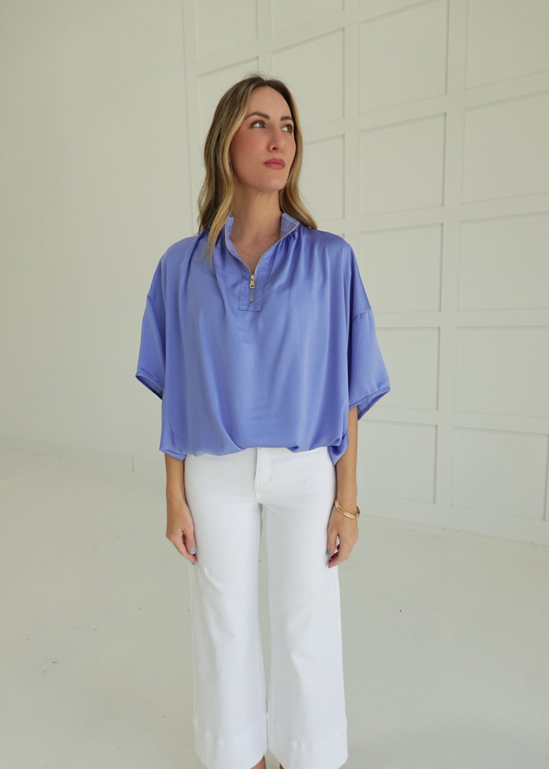 Playful Elegance Blouse - Dusty Blue