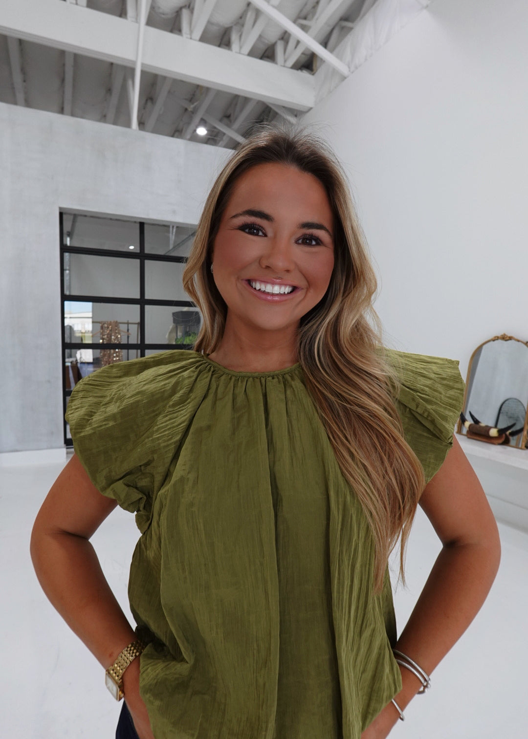 Darrah Bubble Top - Olive