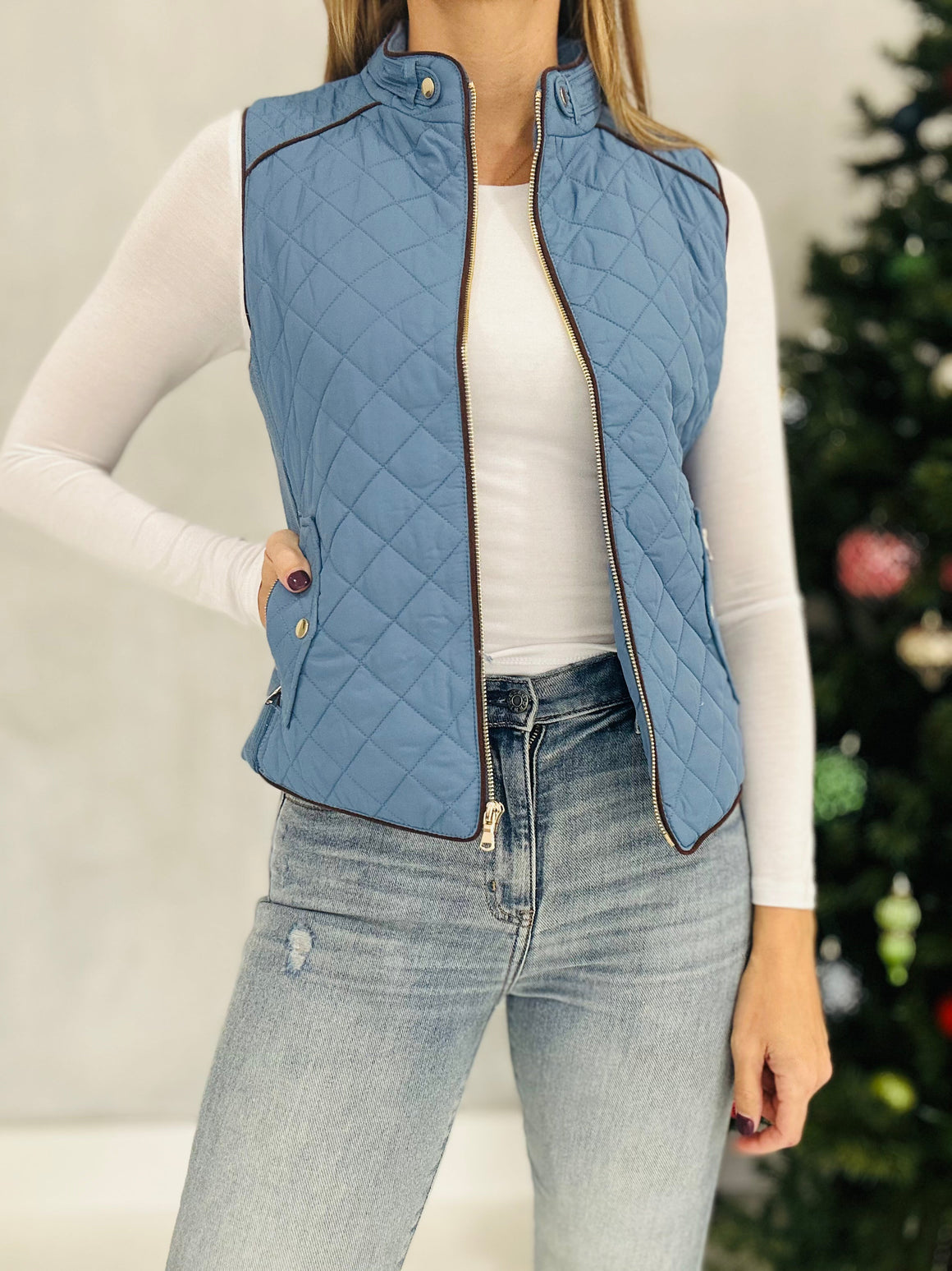 One Way Out Quilted Vest - Blue