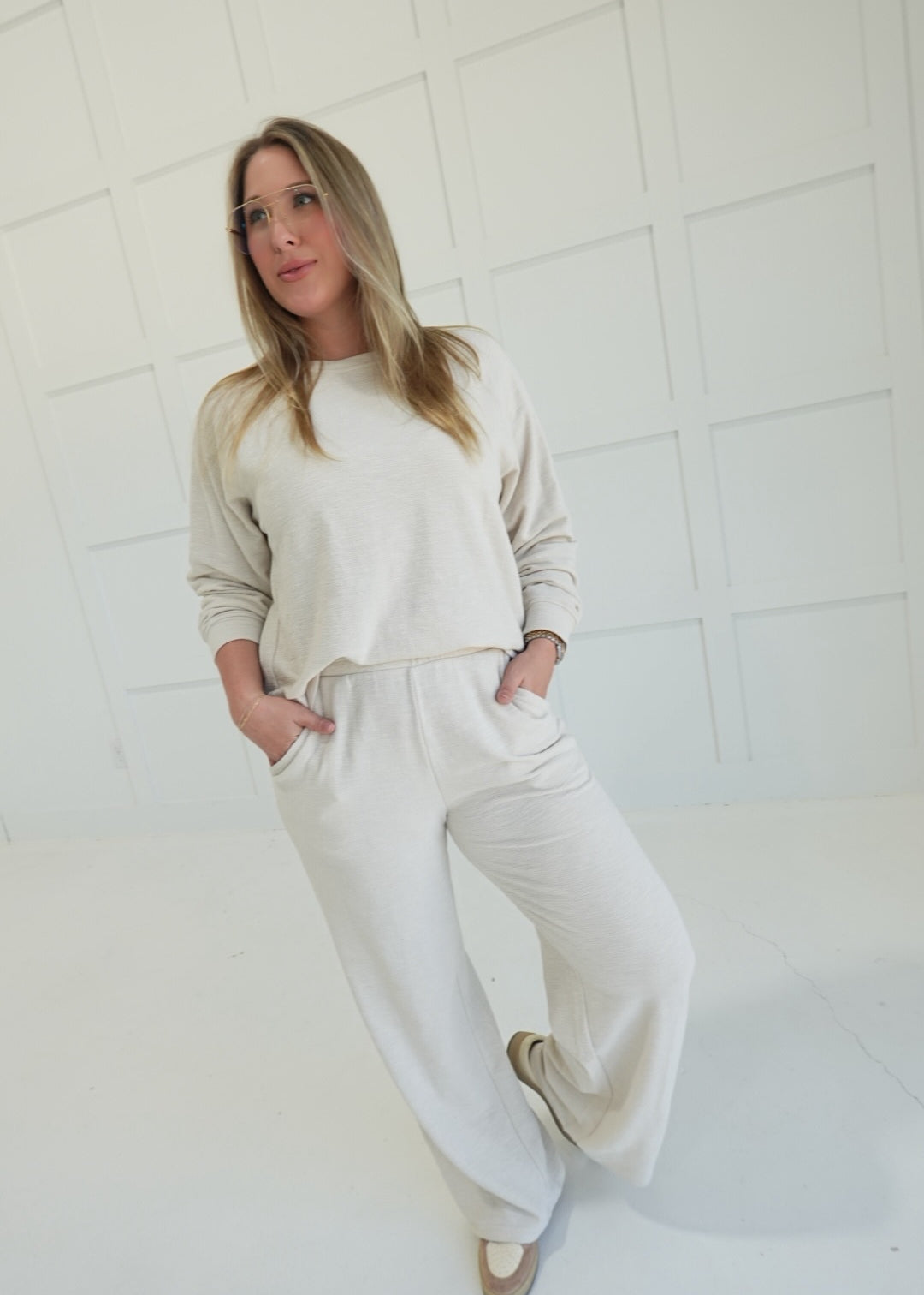 Slub Knit Lounger Set - Sand Beige