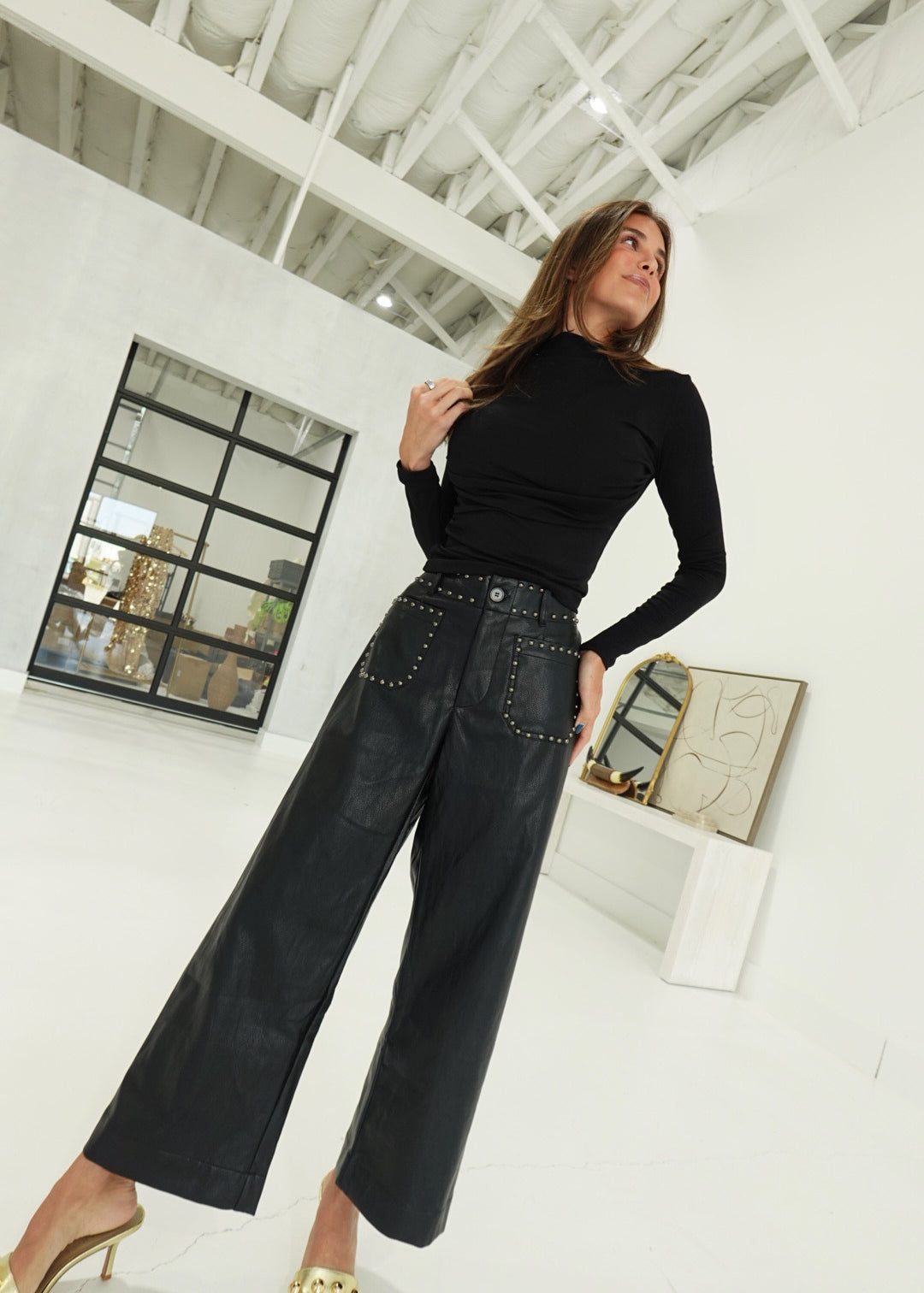 Heads Turn Studded Pants - Black