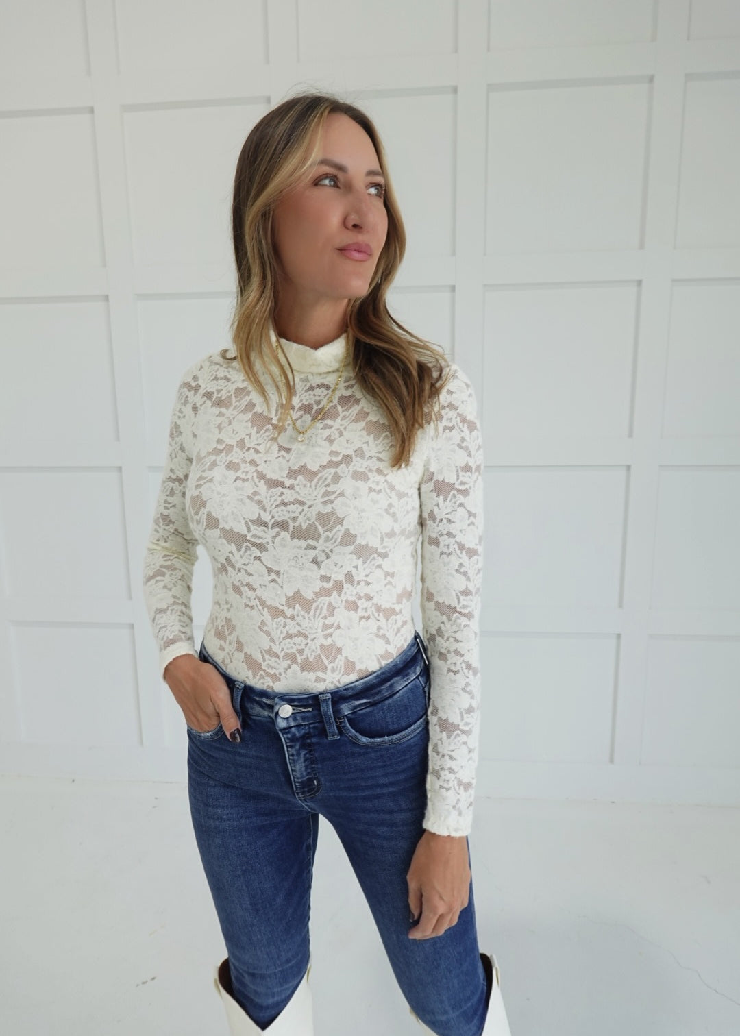 Lace Layering Turtleneck Top
