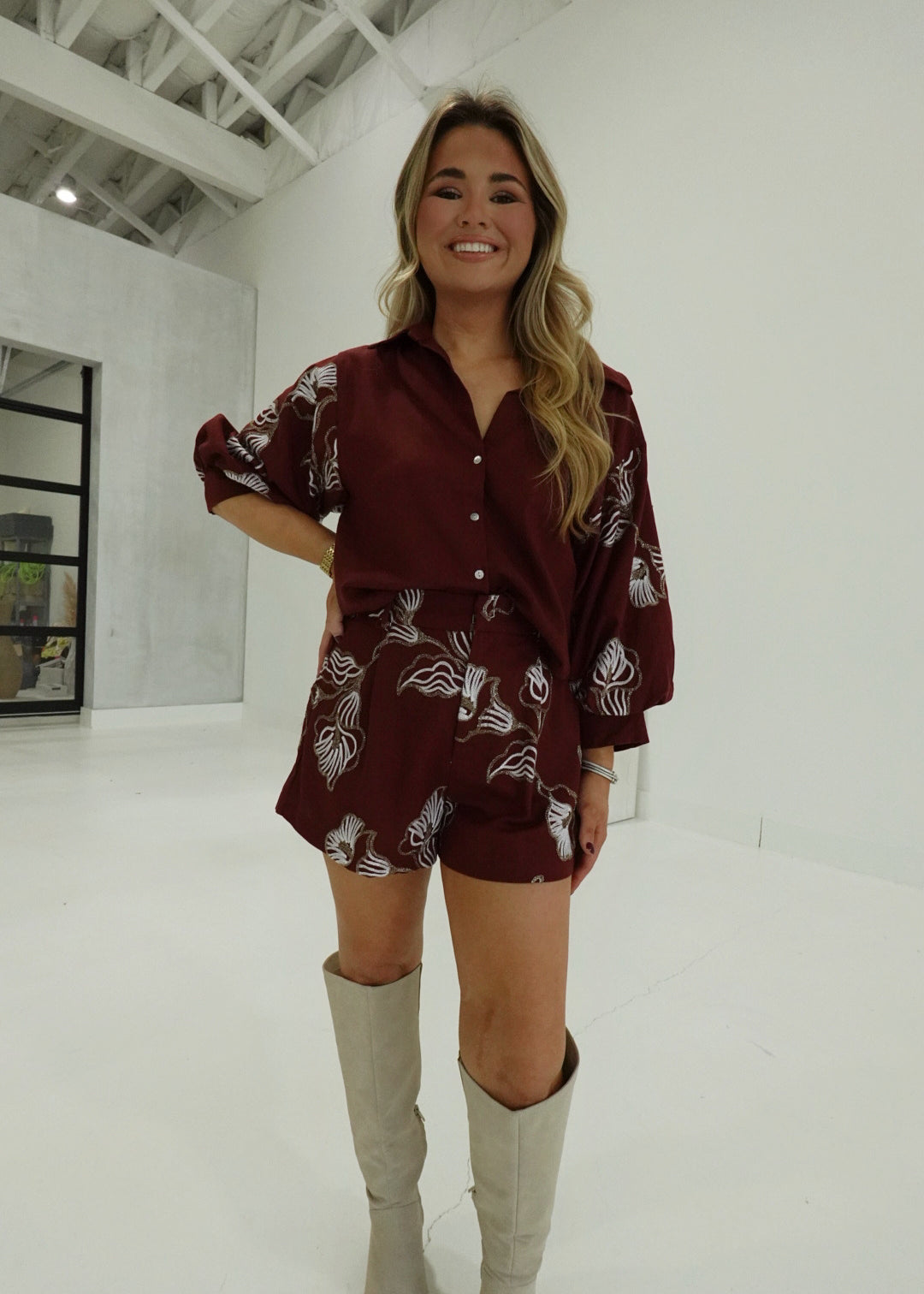 Sosie Embroidered Set - Burgundy