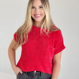 Chenille Short Sleeve Sweater - Ruby