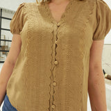Tuck Puff Sleeve Top - Brown