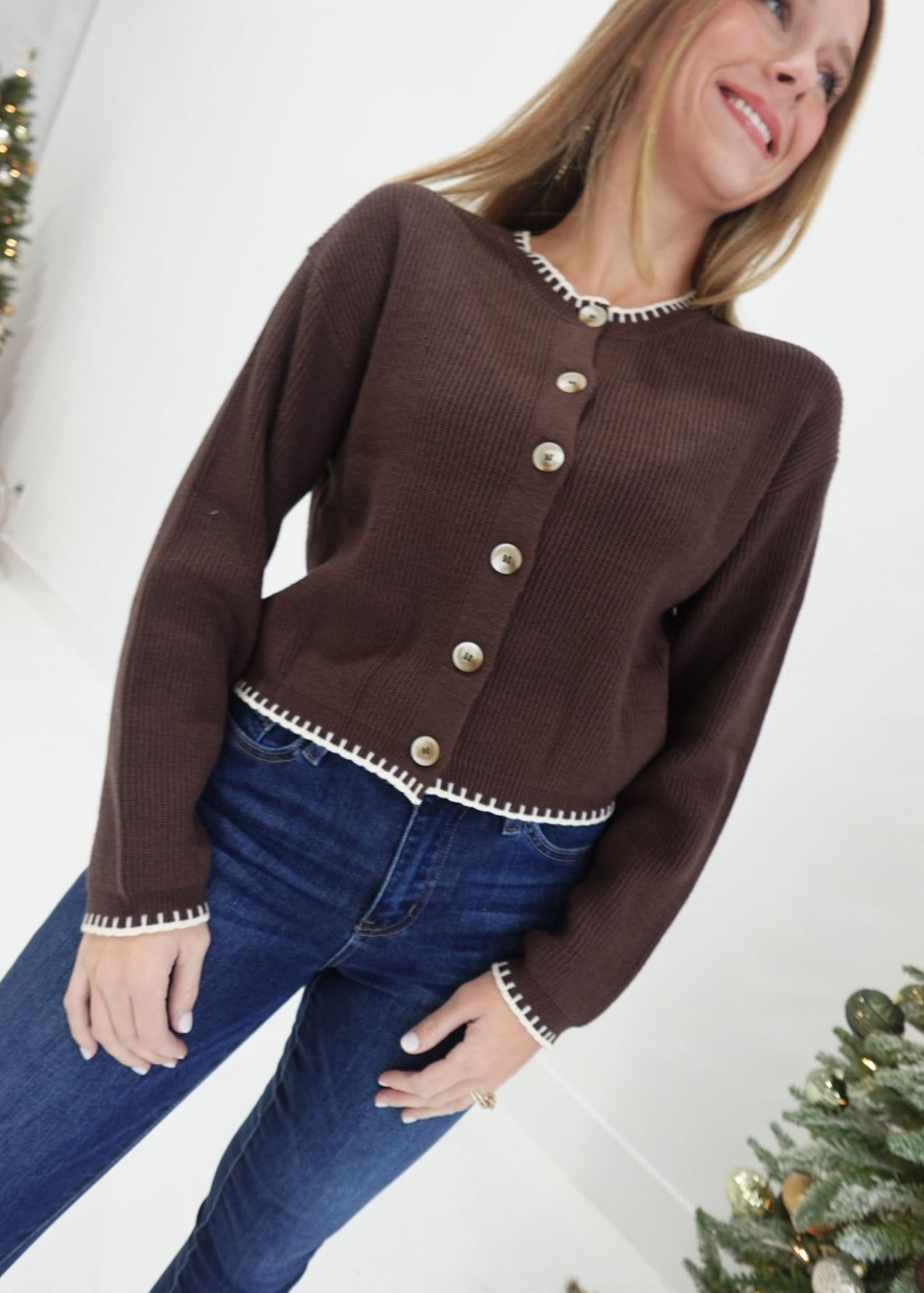 Clancy Contrast Cardi - Choco