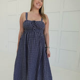 Falling For Plaid Midi Dress - Navy