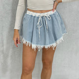 Lacey Denim Washed Skort - Denim