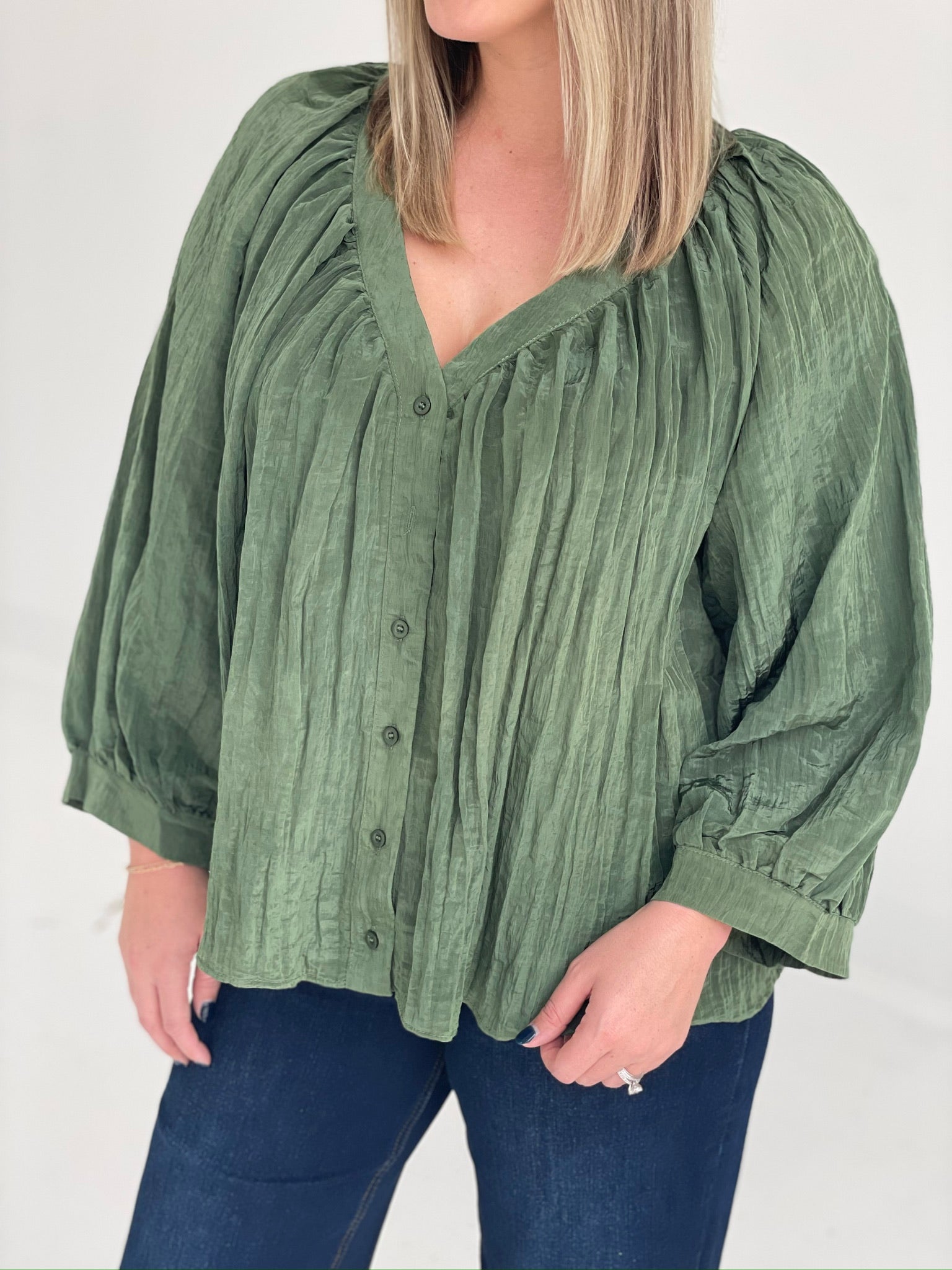 Bella Balloon Sleeve Blouse - Olive