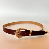 Carved Buckle Faux Leather Belt - Brown