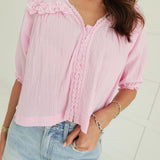 Ella Lace Trim Top - Pink