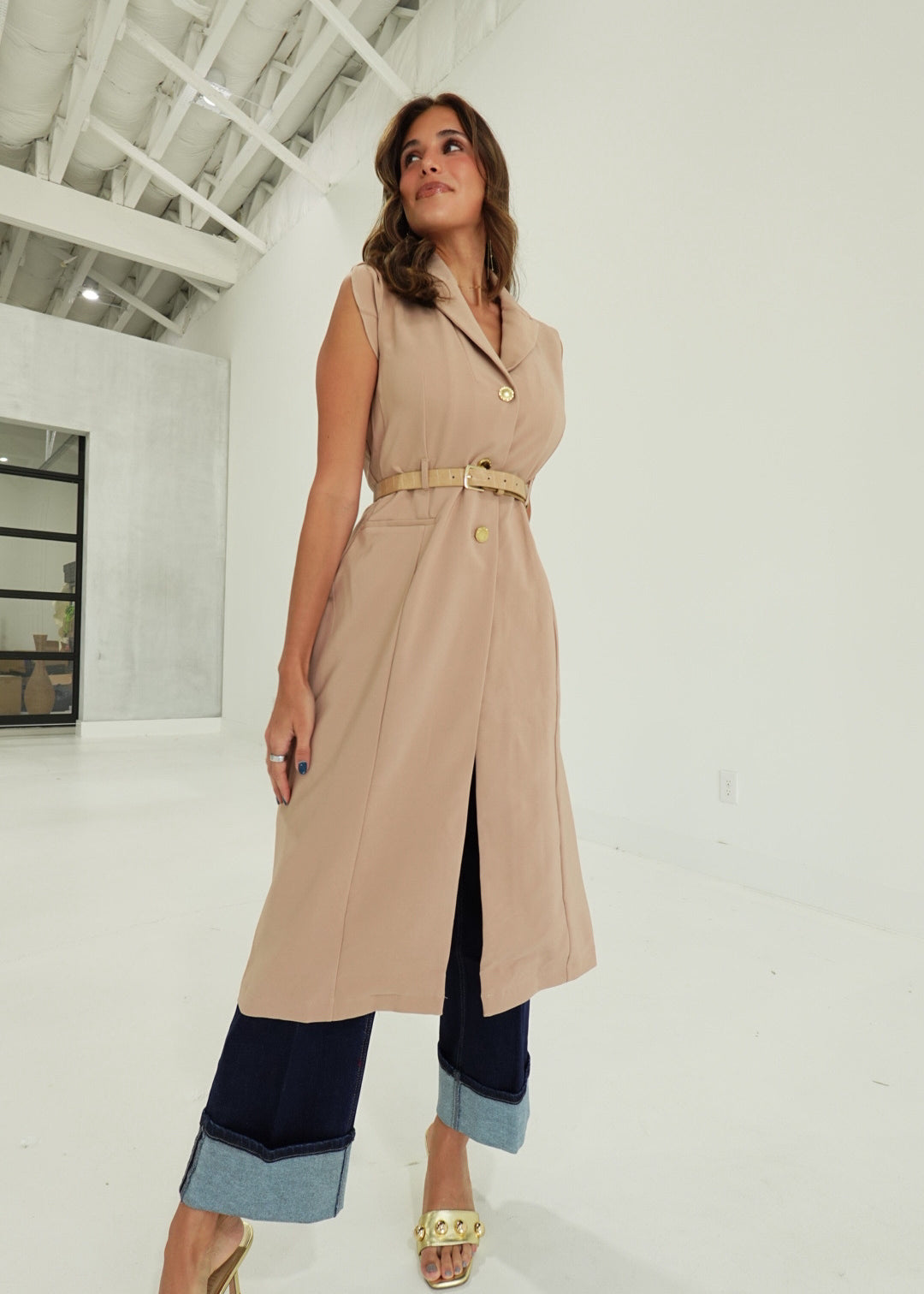 Intuition Blazer Vest - Tan