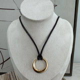 Leather Ring Pendant Necklace