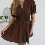 Inquiring Smock Waist Dress - Brown