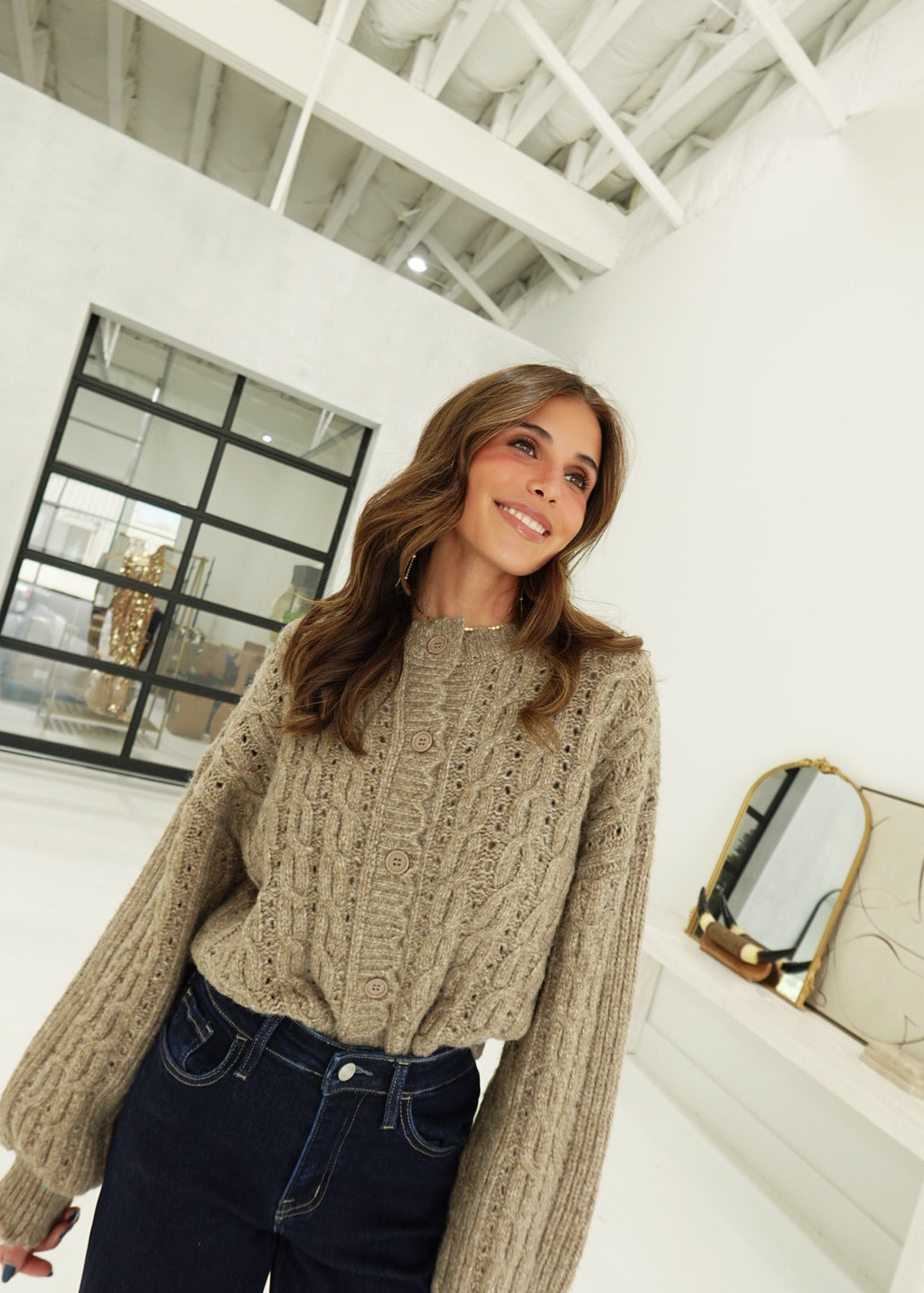 Lola Cable Knit Cardi - Taupe
