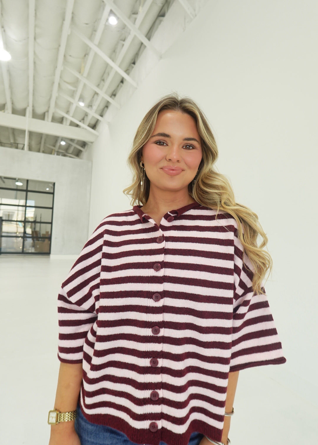 Nora Striped Cardi - Burgundy