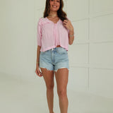 Ella Lace Trim Top - Pink