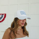 Striped Brim Trucker, USA Patch - Blue