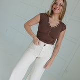 Hartley Half-Button Top - Brown