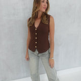 On My Books Vest Top - Mocha