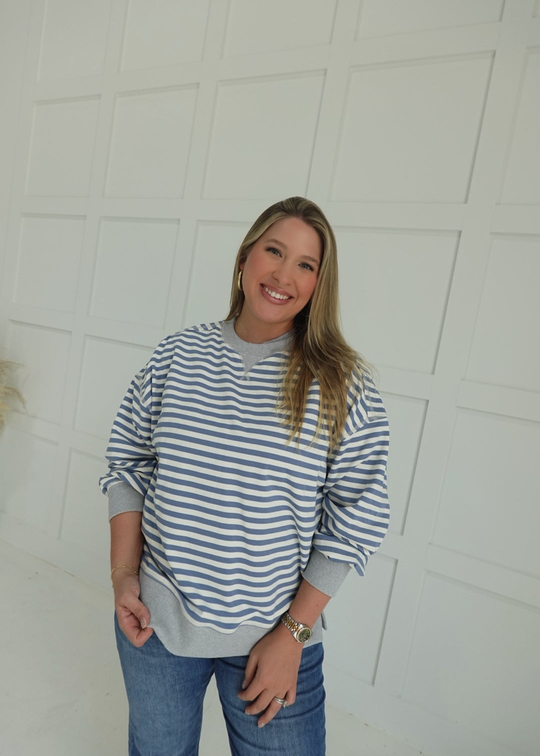 Joneses Striped Pullover - Denim/Cream