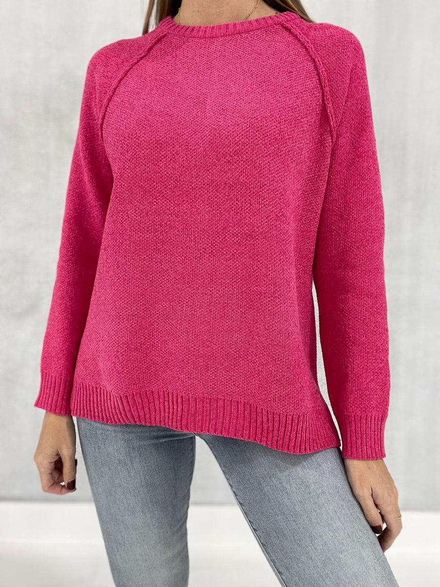 Happiest Here Sweater - Hot Pink