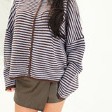 Lanie Striped Cardi - Dark Brown