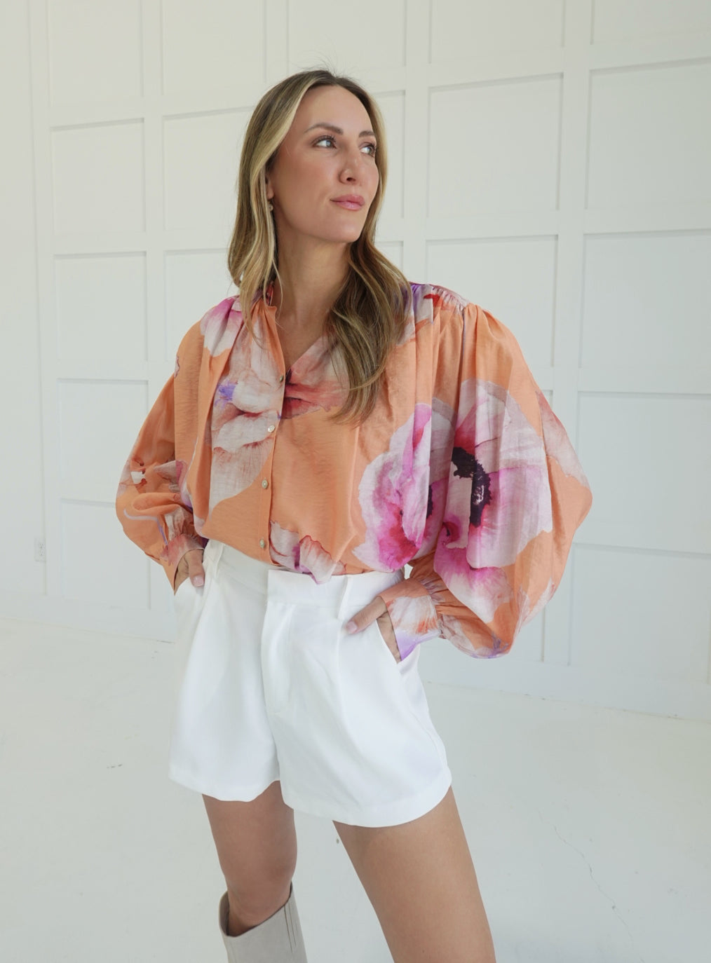 Riviera Palm Blouse - Coral