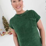 Chenille Waffle Top - Dk Green