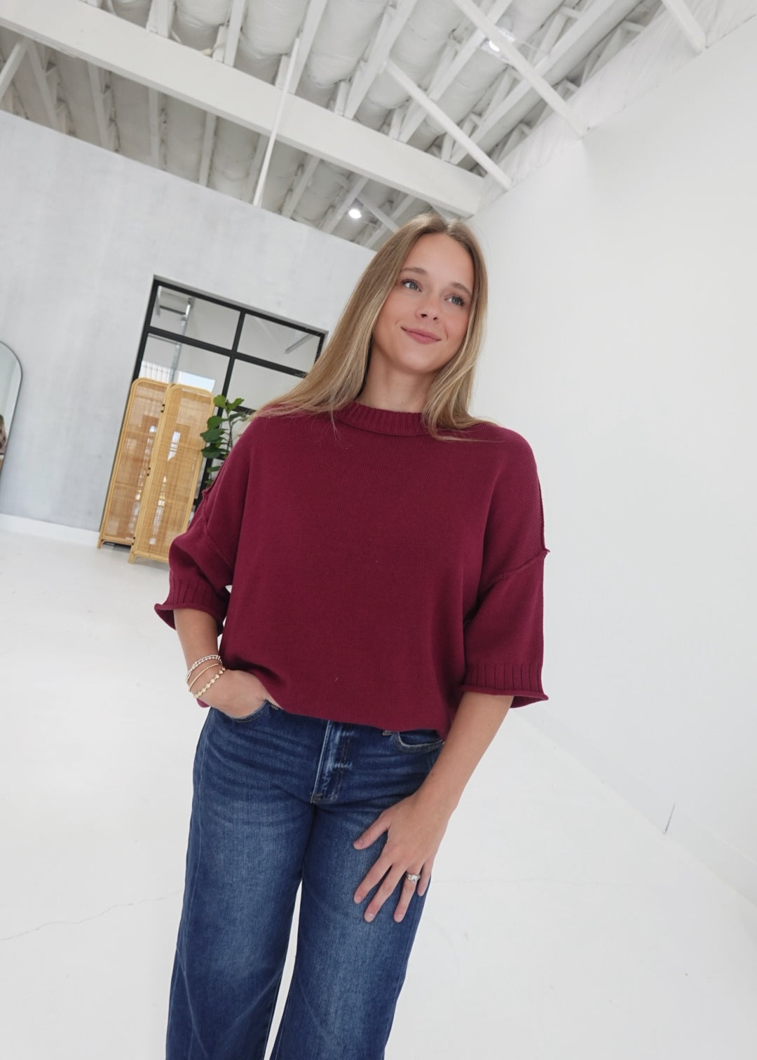 Corbyn Sweater Top - Burgundy