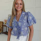 Boastful Embroidered Top - Blue