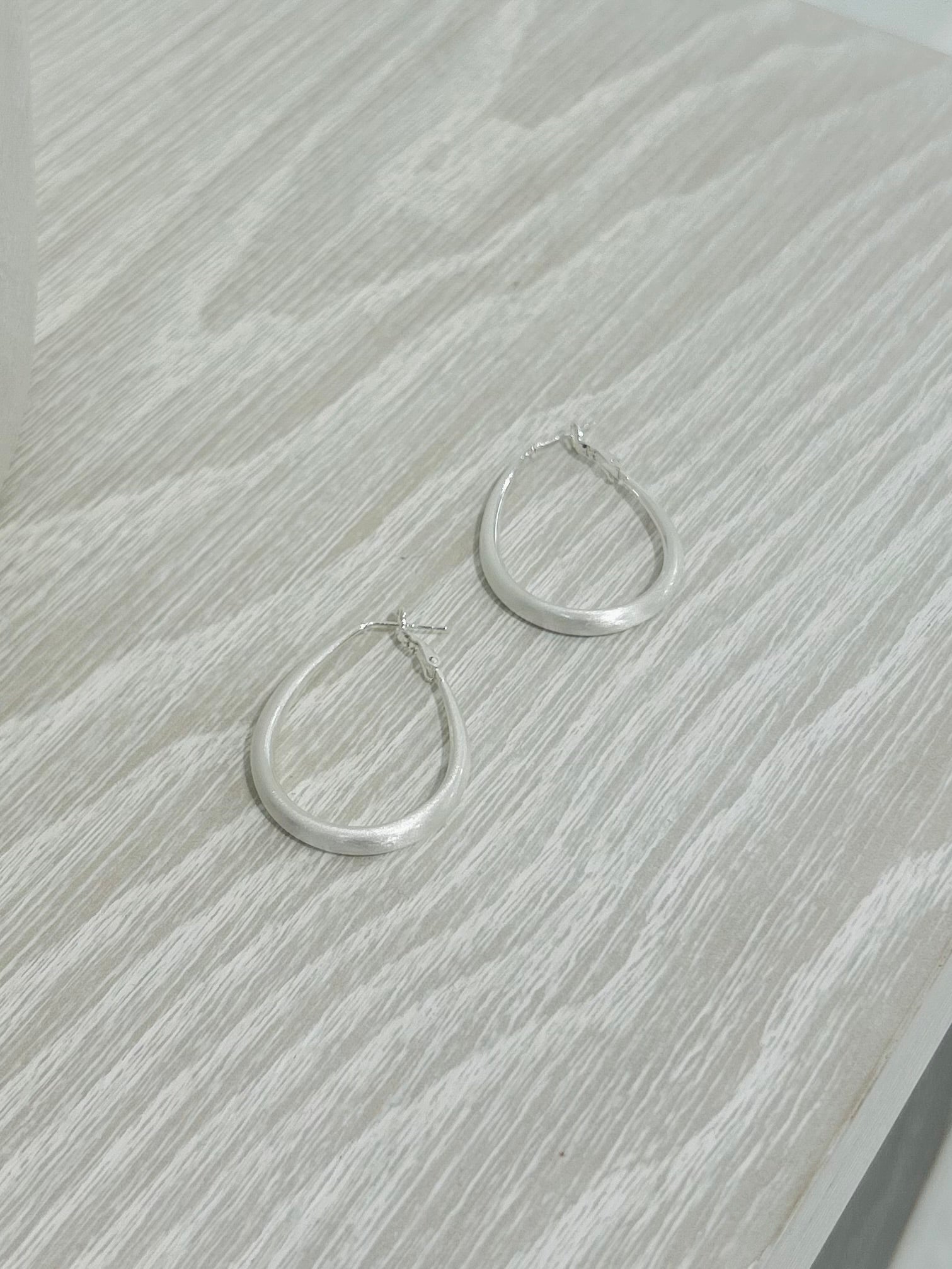 Brushed Teardrop Hoops - Silver