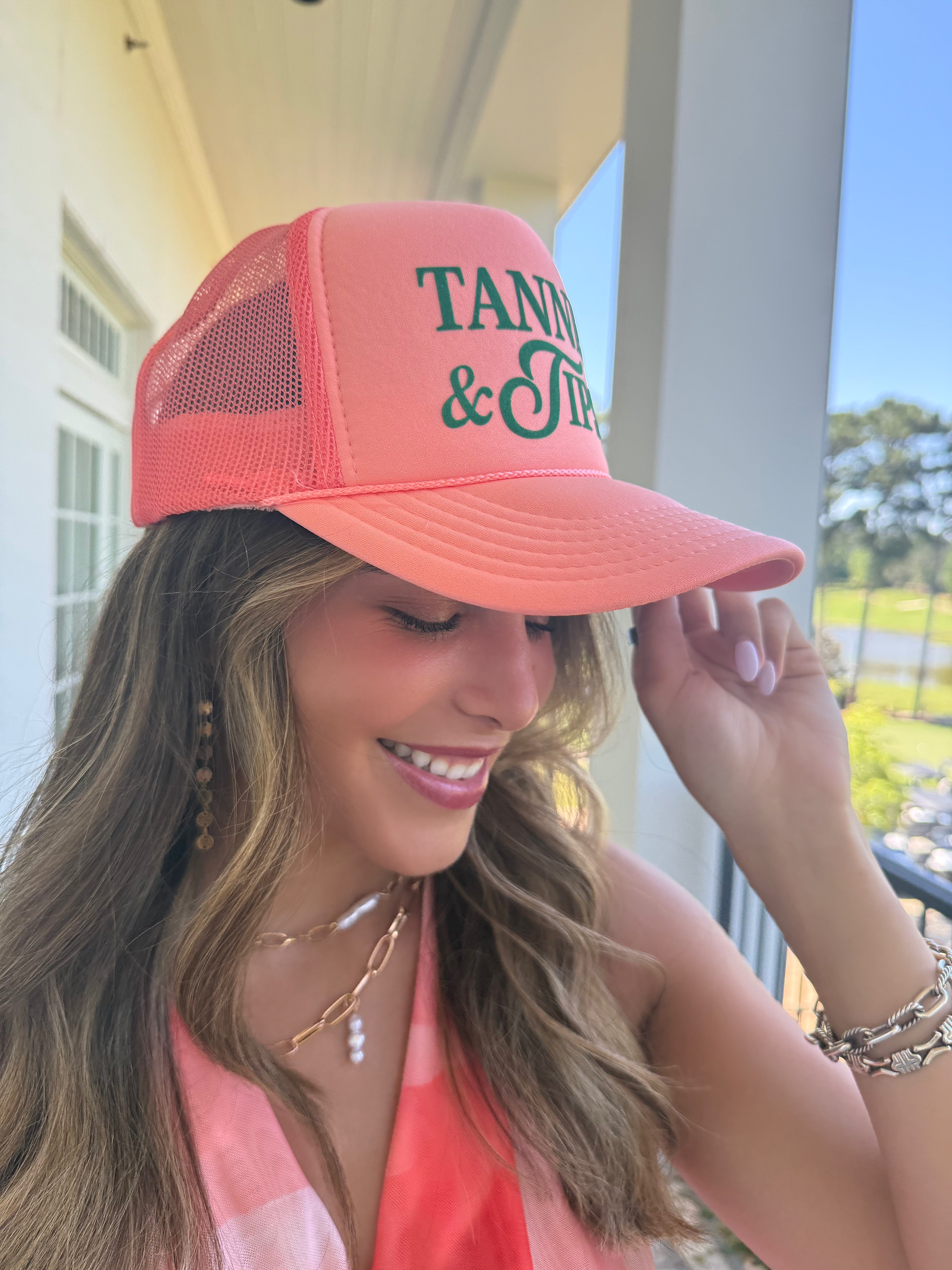 Tanned & Tipsey Trucker - Coral