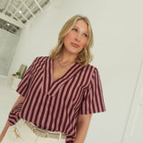 Merger Striped Top - Burgundy/Dusty Rose