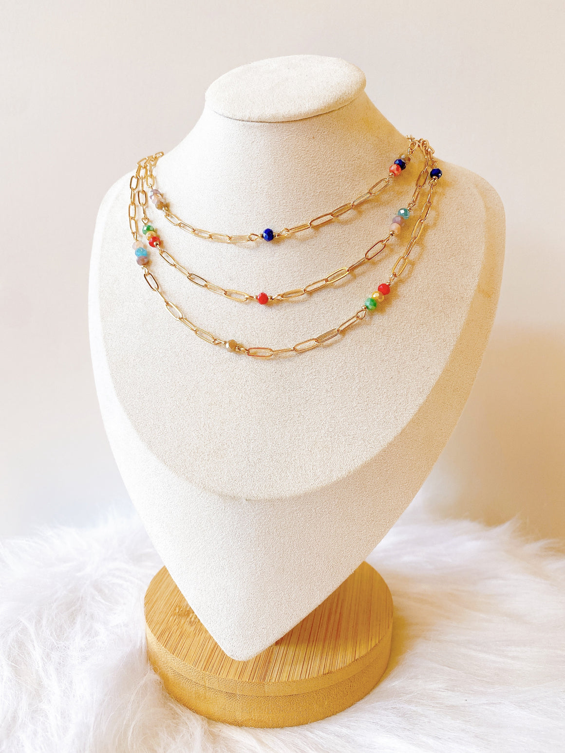 3 Row Glass + Chain Necklace