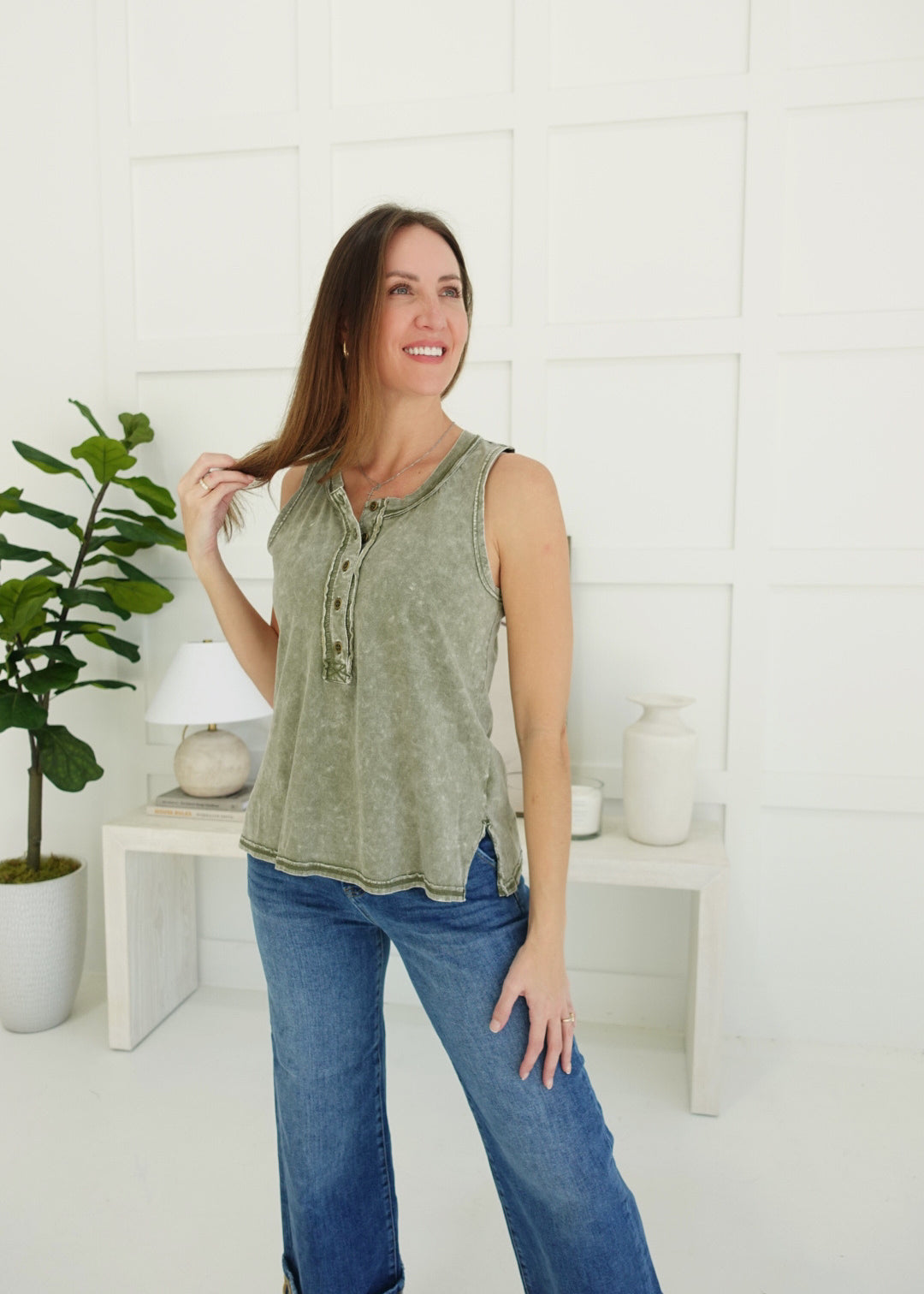 Hip Henley Knit Top - Olive