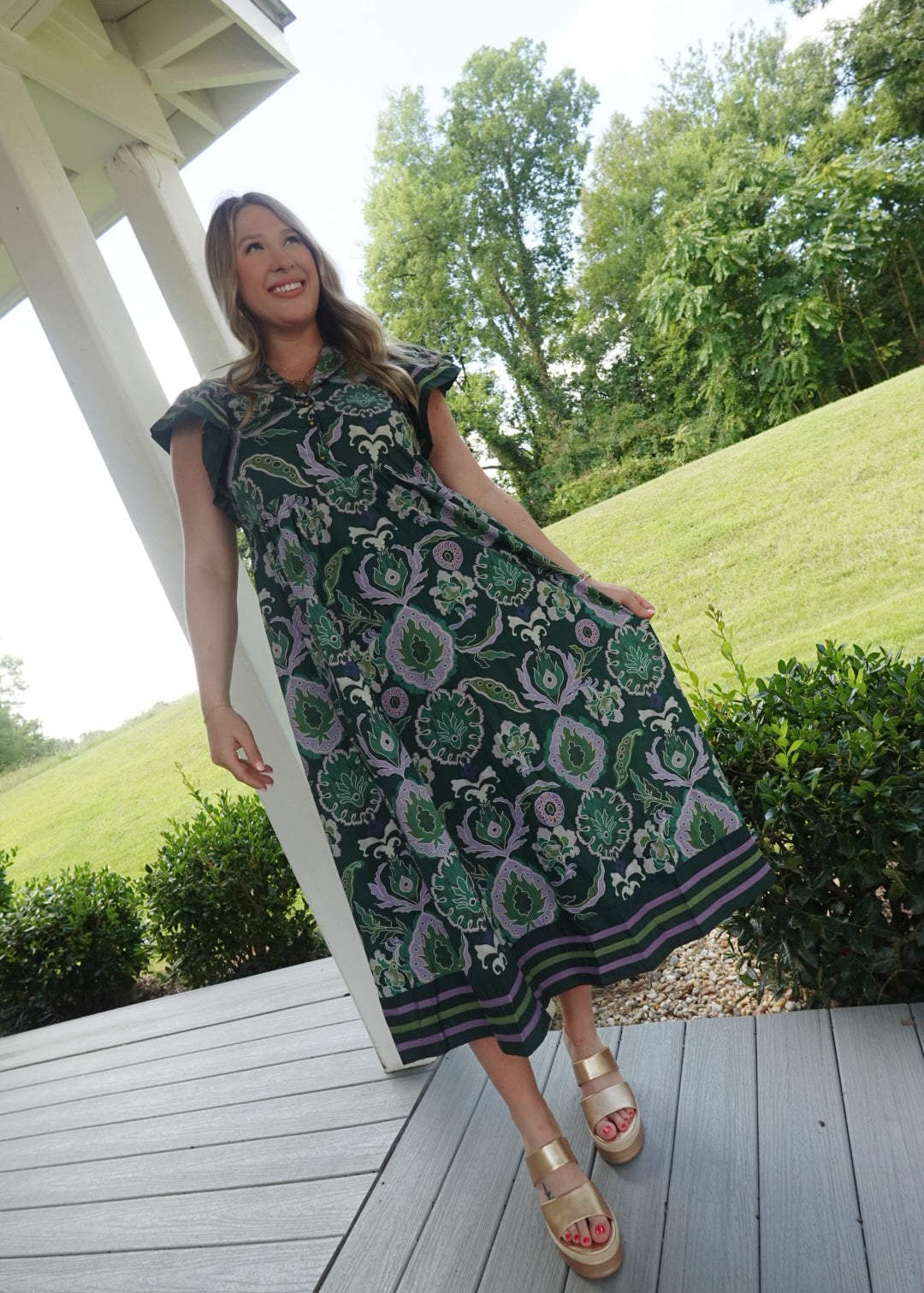 Barbs Flutter Sleeve Midi Dress