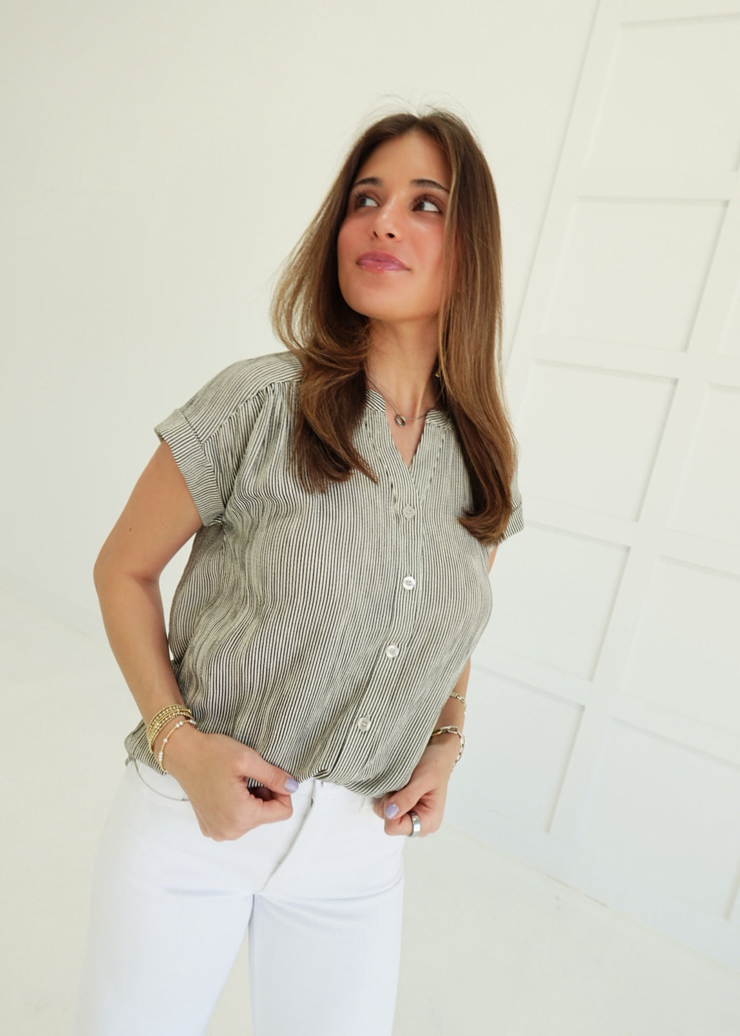 Leeway Pinstripe Top - Ivory