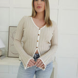 Higher Class Sweater Top - Taupe/White