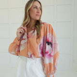 Riviera Palm Blouse - Coral