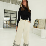 Willow Embroidered Pants - Cream