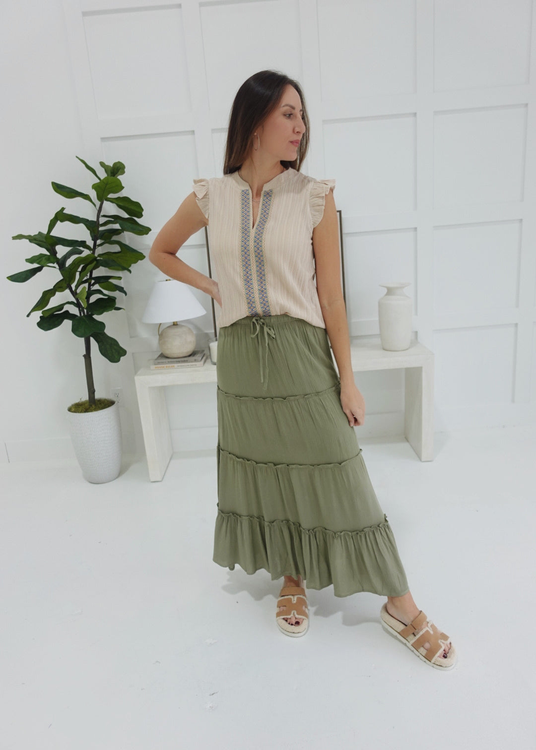 Belittled Truth Maxi Skirt - Sage