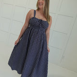 Falling For Plaid Midi Dress - Navy