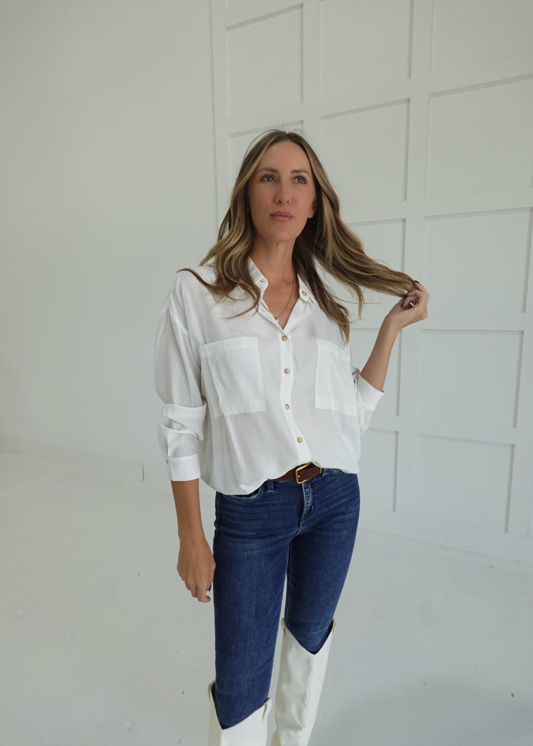 Clocked In Button Down Shirt - White