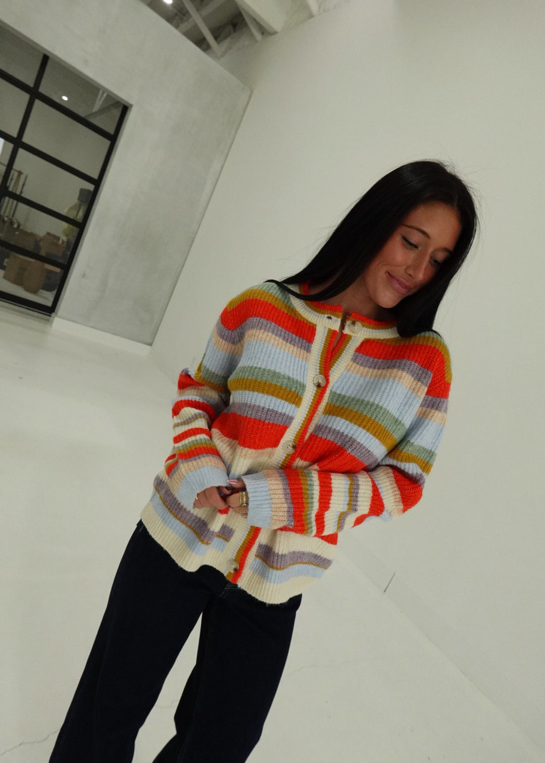 Frenzy Striped Cardigan - Orange Multi
