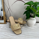 V Slide Sandal - Gold Raffia
