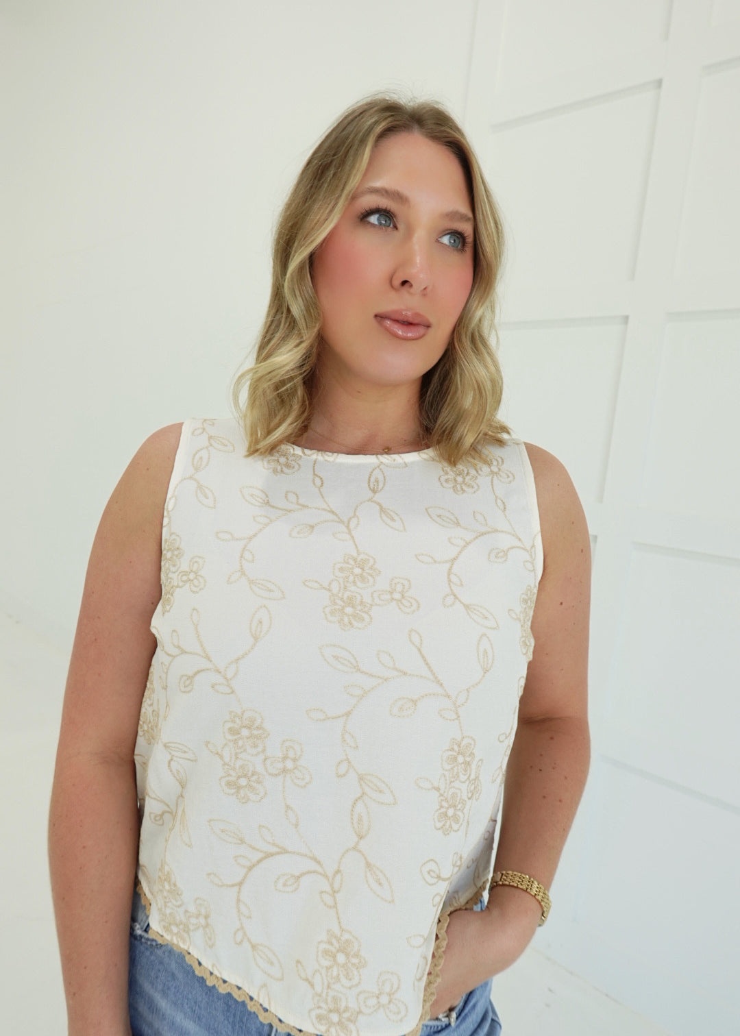 Alexa Embroidered Top - Cream