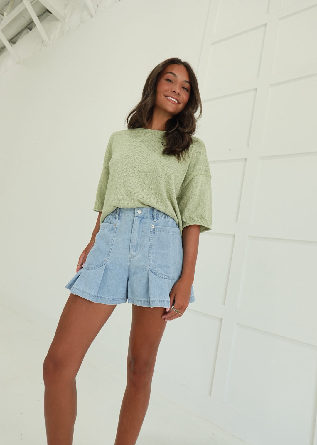 Marge Flare Shorts - Lt Denim