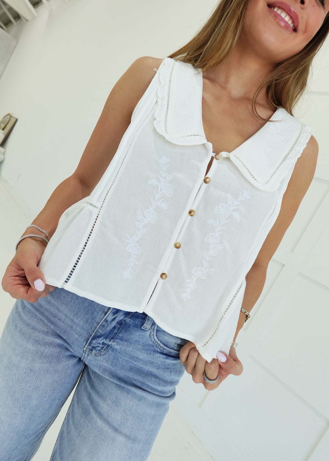 Whimsy Ruffle Trim Top - White